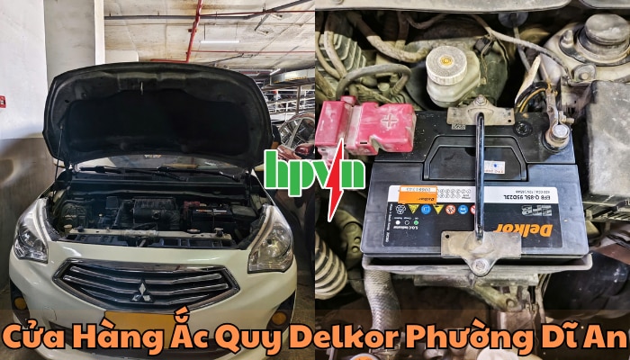 Cửa h&agrave;ng ắc quy Delkor phường Dĩ An
