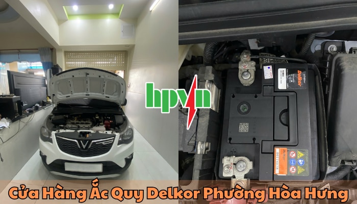 Cửa h&agrave;ng ắc quy Delkor phường H&ograve;a Hưng