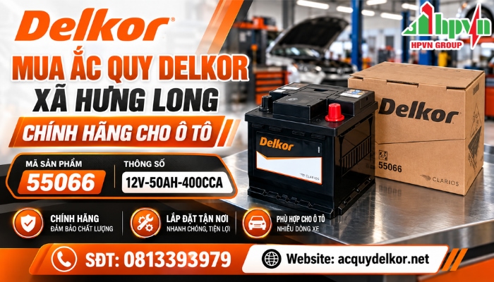 Cửa H&agrave;ng Ắc Quy Delkor X&atilde; Hưng Long Ch&iacute;nh H&atilde;ng
